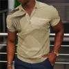 メンズ半袖の夏のポロシャツ通気性カジュアルメッシュファッショナブルとミニマリストのラペルTシャツの男の子のストライプTシャツ