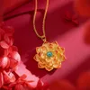 Women Pendant Chain Big Lotus Flower Real 18K Gold Color Pretty Fashion Jewelry Gift