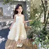 Robes de fille détail été bébé filles Boutique gâteau maille robe vacances filles princesse douce fête vêtements 2-7T 230609