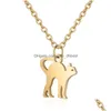 Collane con ciondolo Collana con simpatico gatto Gioielli con ciondoli per animali in acciaio inossidabile 316L per donne e uomini con design semplice Catena in oro / argento Drop Dhxum