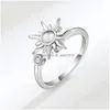 With Side Stones Sunflower Fidget Finger Ring Adjustable Anxiety Rotating Rings For Women Rhinestones Jewelry Drop Delivery Dhof4