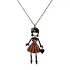 Pendentif Colliers 1pc Pistolet Noir Goutte Glaçure Émail Belle Robe Coeur Sac Fleur Mignonne Petite Fille Poupée Longue Chaîne Collier Pour Les Femmes