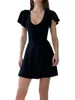 Casual Kleider 2023 Frauen Sexy Mini Kleid Hülse U Neck Tie-up Einfarbig Sommer S Kleidung Streetwear Für tägliche Party