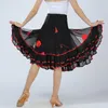 Scene Wear Women Dance Costume Red Flower Ballroom Flamenco Standard Dress Black Waltz Party Smooth Swing Modern kjolar