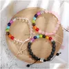 Cuentas 7 Chakra Pulsera de cuentas Cuentas de piedra natural Yoga Aleación Metal Sier Plateado Elefante Pulseras con dijes Amistad Joyería Gota Deliv Dh3Yg