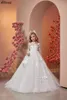 Flowers Handmade Adorable 3D Princess Ball Gown Kids Birthday First Communion Dresses Sleeves Lace Tulle A Line Flower Girl Wedding Long Formal Dress CL2416