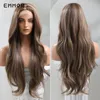 Synthetic T-part Lace Wigs Long Wavy Mixed Brown Lace Wig Fashion Middle Part Natural Hair Wig for Women Daily Wigfactory direc