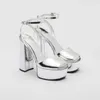 Sandalen Chunky Heels Frauen Pumpen Elegante Gold Silber Leder Büro Dame Marke mit hohen absätzen Weibliche Plattform Schuhe Sommer 2023