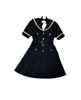 Basic & Casual Dresses designer 23 Spring/Summer New Academy Style Temperament Reduced Age Skirt Panel Pleated Contrast Color High Waist Navy Neck Dress 0AED