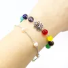 Länk armband chakra kristallsten armband för kvinnor lotus hänge charms yoga reiki om meditation helande balanspärlor fot smycken