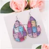 Charm Est Animal Cat Dog Owl Printig Pu Leather Earrings For Women Dangle Drop Waterdrop Earing Party Designer Jewelry Delivery Dh3Qg