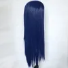 Lace Wigs Voguequeen Dark Blue Synthetic Front Wig Long Silky Straight Heat Resistant Fiber For Women 230609