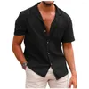 Camisas casuais masculinas verão cardigã solto gola polo camisa havaiana moda algodão excelente botão de linho lã para férias