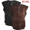 Men's Vests Men's Vintage Medieval Warrior Suede Jerkin Sleeveless Retro Lace Up Waistcoat Knight Cosplay Suede Leather Armor Pirate Tunic 230609