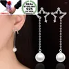 Stud Earrings OMHXZJ Wholesale Elegant Temperament Fashion Woman Wedding Gift Pentagram Pearl 925 Sterling Silver Tassel YS286