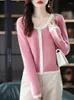 Women's Knits BELIARST Women's Colorblock Cardigan Spring /Autumn Knitted Cropped Top Merino Wool Jacket Casual Fashion Ladies