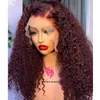 Perruques en dentelle 99J Bourgogne Vin Rouge Couleur Kinky Curly Synthétique Avant pour les femmes noires Natural Hairline Glueless Long Daily Wear 230609