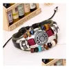 Pulseira de Couro Mtilayer Corrente com Charms Sun e Beads Estilo Punk Vintage Para Homens Mulheres Drop Delivery Jóias Pulseiras Dhefs