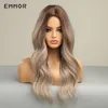 Peruca sintética longa ondulada ombre marrom a cinza loira perucas de cabelo natural para mulheres perucas de cosplay perucas de cabelo de fibra resistente ao calor Wigfacto