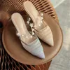 Sandaler Pearl Shoes for Women Mules High Heels Transparenta Belt Ladies Beading Female Pumps Femme Chaussure Tacones Zapatillas de Mujer