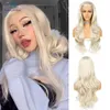 Lace Wigs Blonde Synthetic Front Wig Long Body Wave Black Red Green Pink Yellow for Women Cosplay Transparent 230609