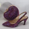 Dress Shoes 2023 Arrival Heart Rose Purple Bling Pointed Toe Wedding And Bag Woman High Pumps Thin Heel Party Slingbacks