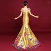 Vestidos de Festa Senhora Vintage Bordado Cheongsam Noiva Chinesa Vestido de Noiva Vestido Formal Sexy Slim Sereia Saia Longa Qipao Spring