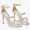 Elegante Bing Sandalen Schuhe Frauen Kristall Riemchen Stiletto Heels Platz-toe Design Dame Alias Party Hochzeit Kleid EU35-43