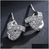 Stud Gold Plated Cubic Zirconia Knot Earrings Hypoallergenic Bridal Jewelry For Women Girls Drop Delivery Dhmet