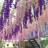 Decorative Flowers Wisteria Violet Ceiling Flower Vine Encrypted Indoor Wedding Decoration Rattan Plastic Vines Plant Artificial Home Decor