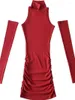 カジュアルドレス春秋のファッションミニドレスセクシーなスパイシーガールハイネックスリムショー薄いスーパーショートスウィートウーマンM457