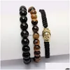 Bärade nya modesmycken 3 stycke/set Buddha Chakra Armband för kvinnor 6mm tigereye 8mm svart sten pärla charm yoga grossist dropp dhluf