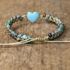 Charm Bracelets 4mm Blue Crazy Lace Agates Amazonite Heart Shape Braided Bracelet Teengirls Wrap Women Men Handmade Jewelry