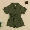 Overall 1 5y Fashion Summer Toddler Kids Baby Girls Clothes Tooling Style Short Sleeve Lapel Button Jumpsuit Outfits 230609