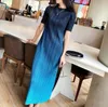 2023 New ISSEY Pleated Temperament Short Sleeve Gradient Printing High end Luxury Dress