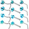 Anéis de nariz Studs Stud de nariz de zircônio em forma de coração redondo de cinco estrelas, haste reta multicolorida, ornamento de punção de haste dobrada