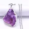 Pendant Necklaces 2023 Big Purple Crystal Chain For Women Bohemia Silver Color Long Necklace Jewelry Collane Con Pietre N5131S04