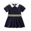 Designers Baby Girls Dresses Fashion Toddler Baby Turn-Down Collar Dress Cotton Children Clothes Stripe Princess Skirts Summer Kids Girl Clothing