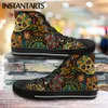 INSTANTARTS Men Vulcanized Sneakers High Top Canvas Shoes Classic Sugar Skulls Brand Design Men's Flats Shoes Lace Up Footwear