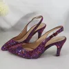 Dress Shoes 2023 Arrival Heart Rose Purple Bling Pointed Toe Wedding And Bag Woman High Pumps Thin Heel Party Slingbacks