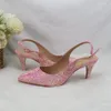 Chaussures habillées 2023 arrivée coeur rose Bling bout pointu mariage et sac femme pompes hautes talon fin fête Slingbacks sandales