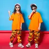 Roupas de palco para meninas ou meninos Hip Hop Tops laranja Camuflagem Calças de corrida casuais Crianças Trajes de dança de jazz Roupas de dança de salão