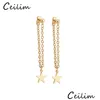 Stud Tassel Gold Color Star Design Chain Angle Long Earrings Statement Dangle For Party Jewelry Wholesale Drop Delivery Dhr7K
