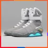 2023 Hot Back to the Future Automatic Laces Air Mag Sneakers Marty McFly's Air Mags Led Shoes Back To The Future Glow in Dark Gray Sneakers