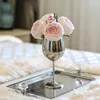 Dekorativa blommor 1 Set Real Touch Rose Glass Goblet Vase Artificial Flower for Wedding Home Table Decoration Fake