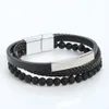 Fashion Three Layered Natural Stone Leather Bracelet Jewelry for Men Gift