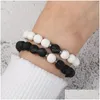 Bärda mode 8mm lava stenarmband Energy Healing Nce Black White Beads Armband för kvinnor Män Justerbar elastisk Yoga Drop Del Dhrmm