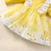 Fille robes enfant en bas âge imprimé fleuri robe à manches longues à volants bébé filles infantile princesse fête Tulle chapeaux élégant Vestidos