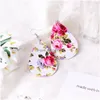 Charm Fashion Printing Rose Flower Teardrop Leather örhängen för kvinnor Antika mtikolorer Böhmen Korean vatten droppleverans smycken Dhahj