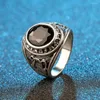 Cluster Ringe Schwarz Vintage Große Opale Ring Für Männer / Frauen Anel Masculino Marke Retro Silber Farbe Schmuck Großhandel Biker Anelli